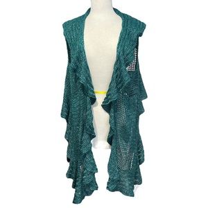 Crotchet Long Waterfall Open Front Cardigan Sweater Vest